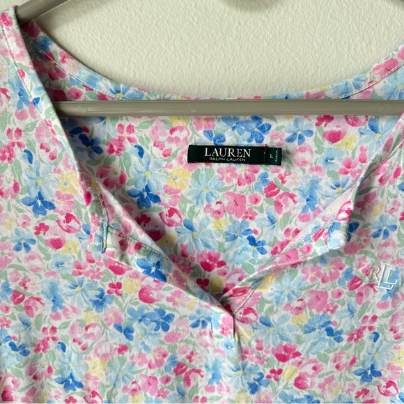 Lauren Ralph Lauren// Women Floral multi color 100% cotton t-shirt Size L - Picture 3 of 8